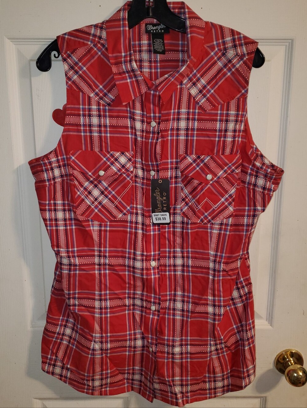NWT Wrangler Retro Sleeveless Plaid Print Snap Western Shirt - Picture 3 of 14